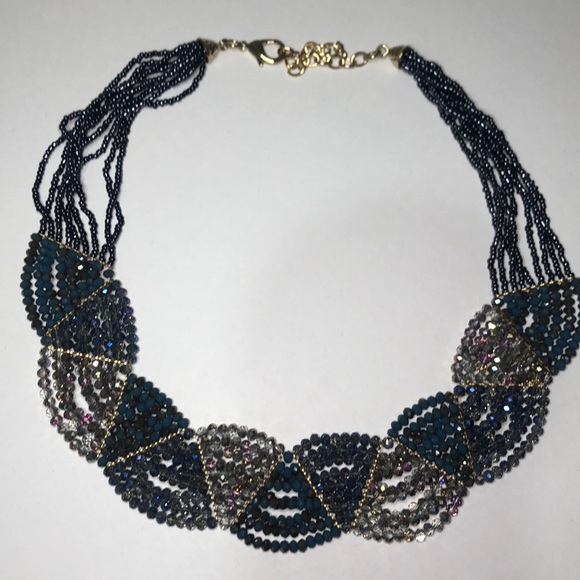 Sparklingly blue, metallic and gold beaded Necklace - Picture 1 of 6